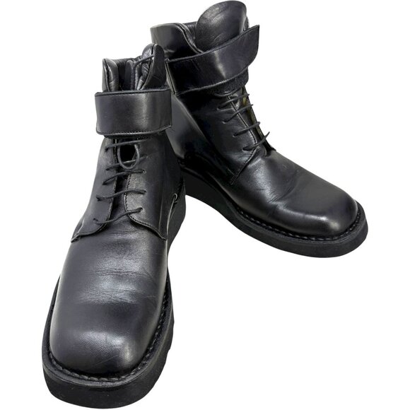 Alter Ego Black Calves Leather Wedge Combat Boots - Picture 9 of 11